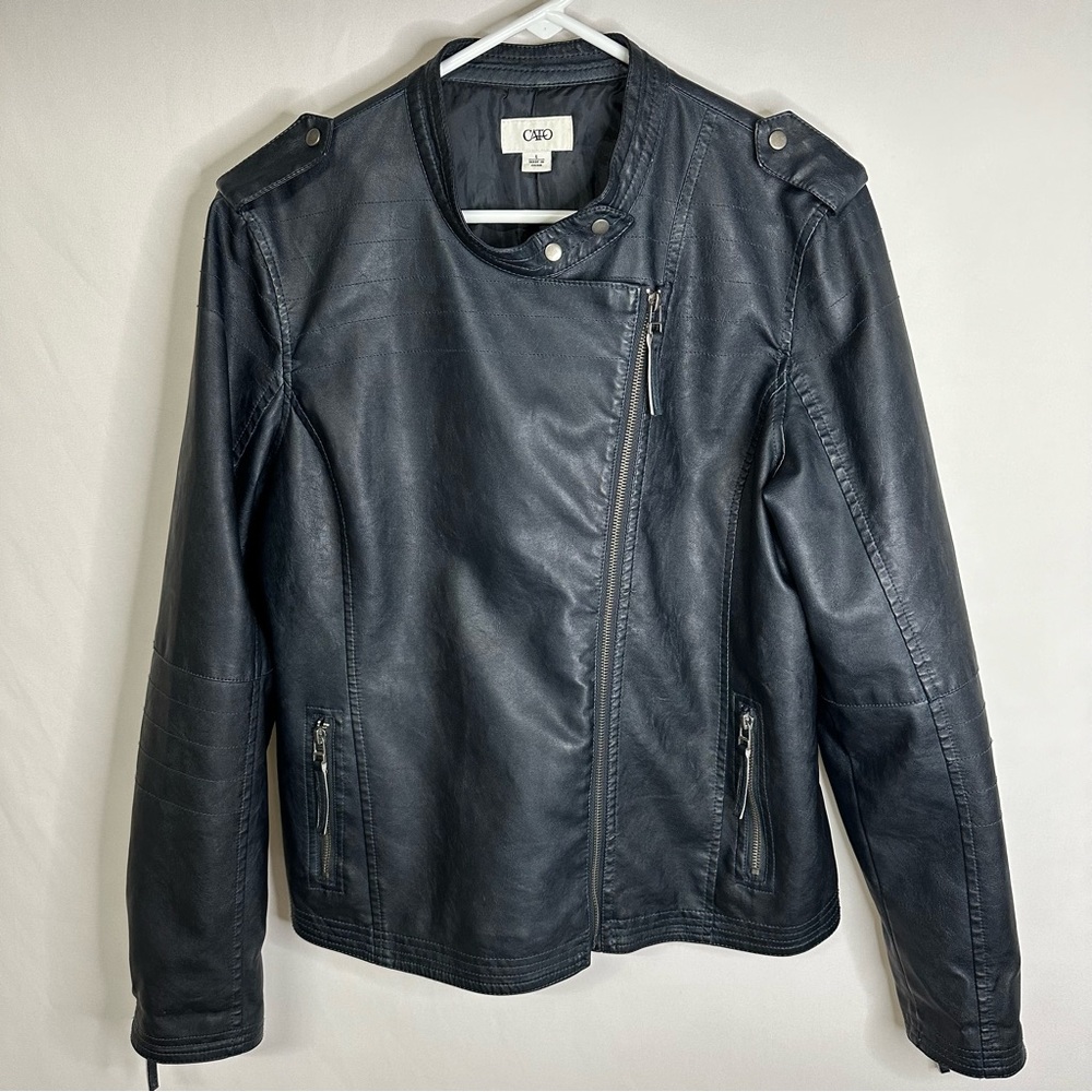 Cato Faux Leather Moto Style Jacket Deep Navy Blue Women’s Size L